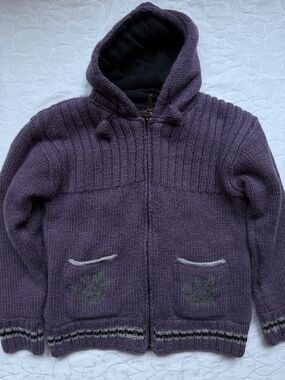 Women’s Kyber Outerwear Wool Fleece Lined Zip Jacket Hoodie Purple Sz L